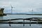 Oosterscheldekering, the netherlands, August 2019. In the Zeeland countryside, wind farms: a particular landscape characterized by