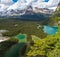 Opabin lake beautiful hiking trail in cloudy day in Spring, Yoho, Canada