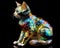 Opalescent glass cute cat figure on black background