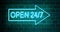Open 24 7 neon signs shows business open and support available - 4k