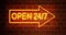 Open 24 7 neon signs shows business always running and support available - 4k