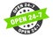 open 24 7 sign. open 24 7 round ribbon sticker. open 24 7