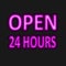 Open 24 hours Neon light on black background.