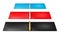 Open 3 ring binder file folder. Side view  diminishing perspective. Color mockup set. Black  red  blue colors. Easy to recolor