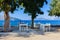 Open air cafe on seashore with seaview