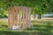 Open air outhouse with toilet in Saskatchewan, Canada