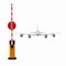 Open automatic barrier and airplane on white background. Isolated 3D illustration