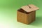 Open bamboo wooden box on green background.