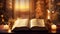 Open Bible on a Table in a Christmas Scene with Decorations