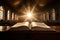 An open Bible on a table in a church in the sunlight