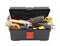 Open black toolbox with tools