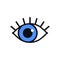 Open blue eye line icon on white background. Look, see, sight, view sign and symbol. Vector linear graphic element