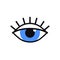 Open blue eye line icon on white background. Look, see, sight, view sign and symbol. Vector linear graphic element