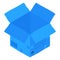 Open blue isometric carton package box.