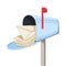 Open blue mailbox with letters. Vector illustratio