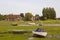 Open boats grounded at low tide in the historic harbour at Bosham in West Sussex in the South of England