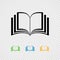 Open book black and colored line icons