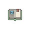 Open book with bookmark filled outline icon