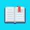 Open book and bookmark vector flat icon.