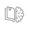 Open book with brain line icon. Encyclopedia, smart thinking, education course symbol