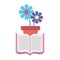 Open book with flowerpot isolated icon