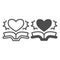 Open book, heart line and solid icon, children book day concept, love story with ship vector sign on white background