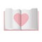 Open book with heart. Valentine for intellectuals. Greeting card, symbol of love and romance.