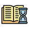 Open book and hourglass icon color outline vector