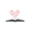 Open book icon with hearts shaped in bigger heart above it