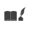 Open book, inkwell with a pen icon