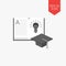 Open book with light bulb and graduation cap icon. Preparing for