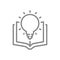 Open book with light bulb line icon. Encyclopedia, smart thinking, brainstorm symbol