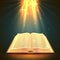 Open book with magical light, religion object.