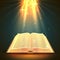 Open book with magical light, religion object