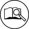 Open book with magnifier vector symbol