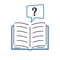 Open book question mark. Color icon in flat style. Design of the symbol of faq, help, learning