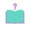 Open book question mark. Color icon in flat style. Design of the symbol of faq, help, learning
