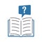 Open book question mark. Color icon in flat style. Design of the symbol of faq, help, learning.