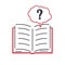 Open book question mark. Color icon in flat style. Design of the symbol of faq, help, learning