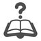 Open book, question solid icon, children book day concept, question mark vector sign on white background, open book