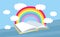 Open book with rainbow clouds library flat vector