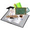 Open book wit professor and education objects, vector illustration