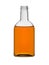 Open bottle with the matured alcoholic drink without cover on a white background