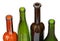 Open bottlenecks of few colored wine bottles