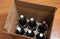 Open box or case of six bottles of wine after home delivery