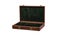 An open box of dark wood with green velvet inside gilded locks isolate on a white back. Luxury packaging for gift or storage of