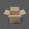 Open box front view. Empty paper parcel. Isolated realistic carton. Vector illustration