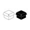 Open box icons for packaging or delivery and shipping, open package, unbox in black. Forbidden symbol simple on isolated white