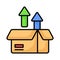 Open box with upward arrow, concept icon of unpacking parcel, unboxing