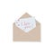 An open brown paper envelope with a letter of love and pink hearts.  Symbol of a postal message and a declaration of love. Congrat